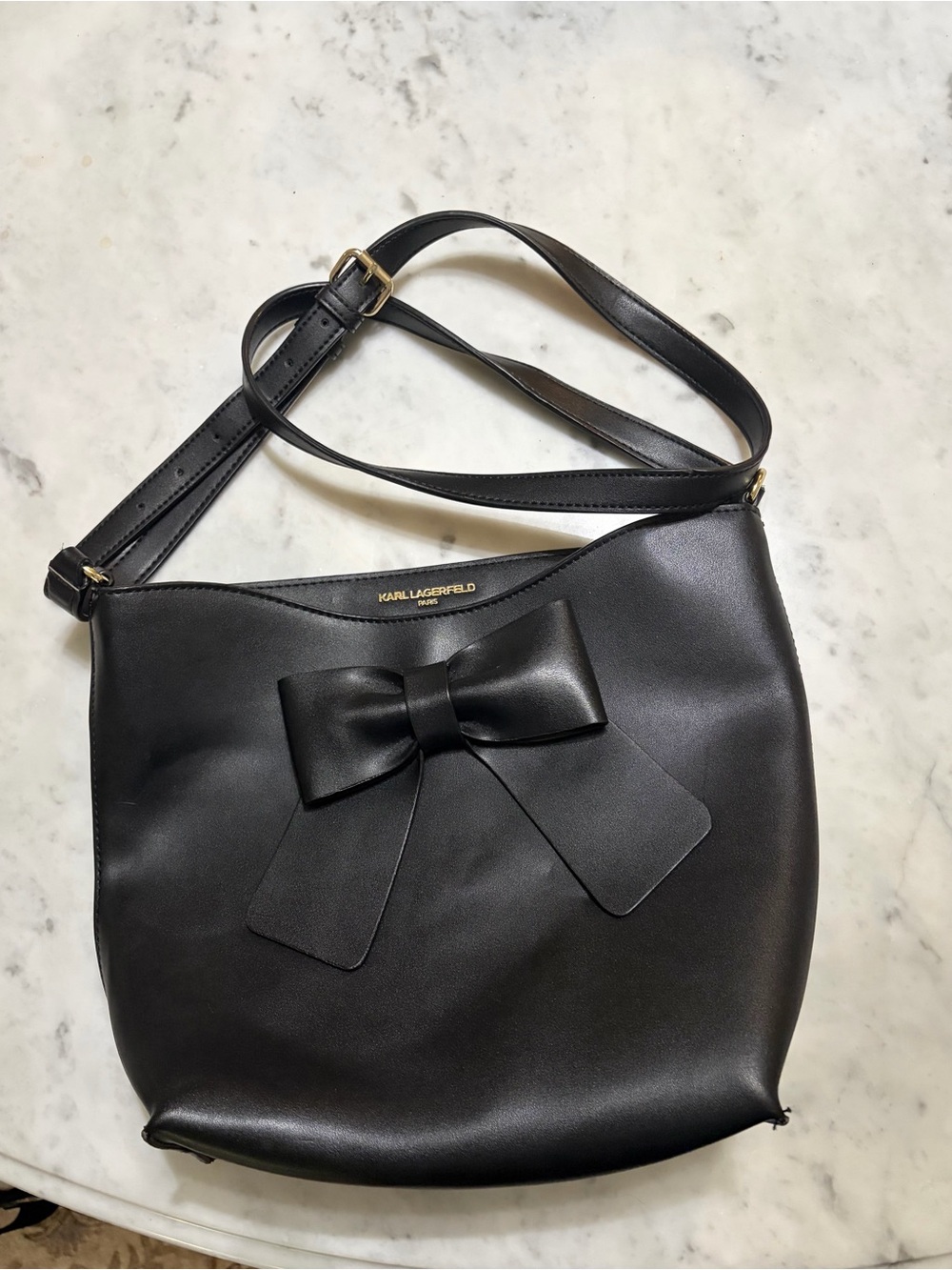 Karl Lagerfeld Black Leather Shoulder Bag with Bow Detail